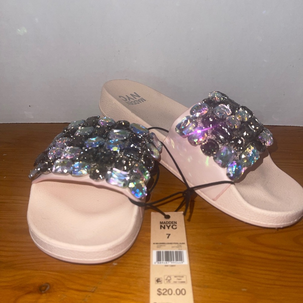 Madden NYC Pink and Black Embellished Sandals